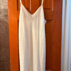 SAKS FIFTH AVENUE White Full Slip Dress Adjustable Strap L